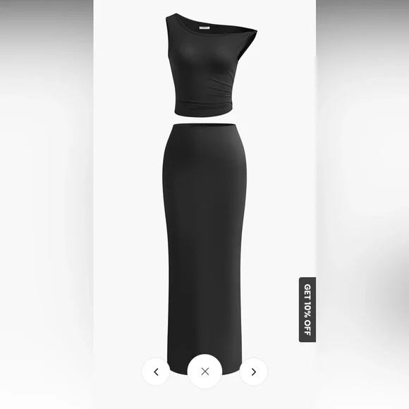 Asymmetrical Neck Ruched Top & Split Maxi Skirt Set - New with Tags - Picture 5 of 5